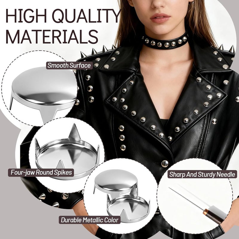CXIIPOL 1000 Pieces 12 mm Round Dome Studs for Clothing, Silver Studs for Clothing, Punk Spikes for Clothes, Bag, Leather, Shoes, Dog Collars with Awl - Image 3
